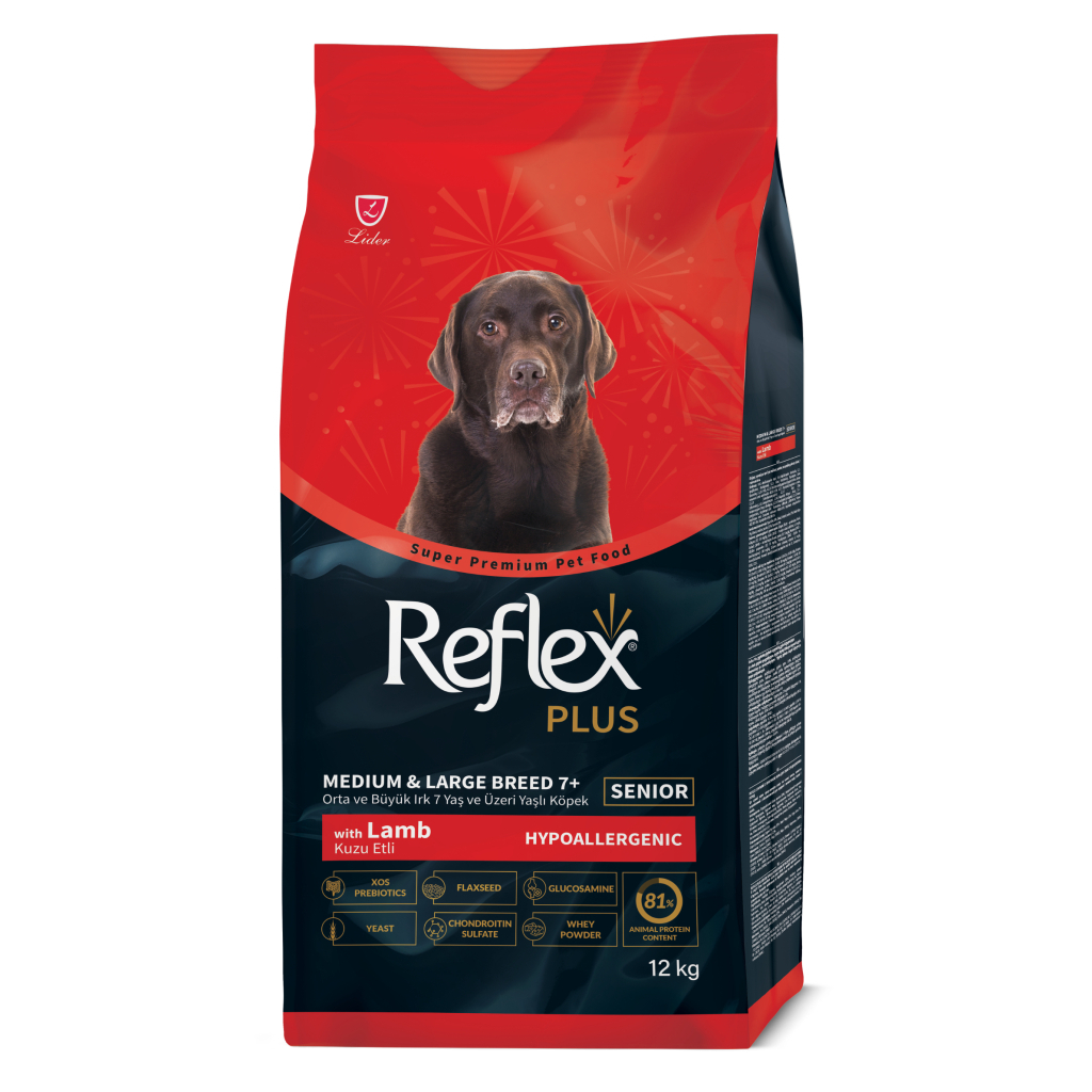 Reflex Plus Hipoalerjenik Orta ve Büyük Irk 7+ Yaş için Kuzu Etli Yaşlı Köpek Maması 12kg