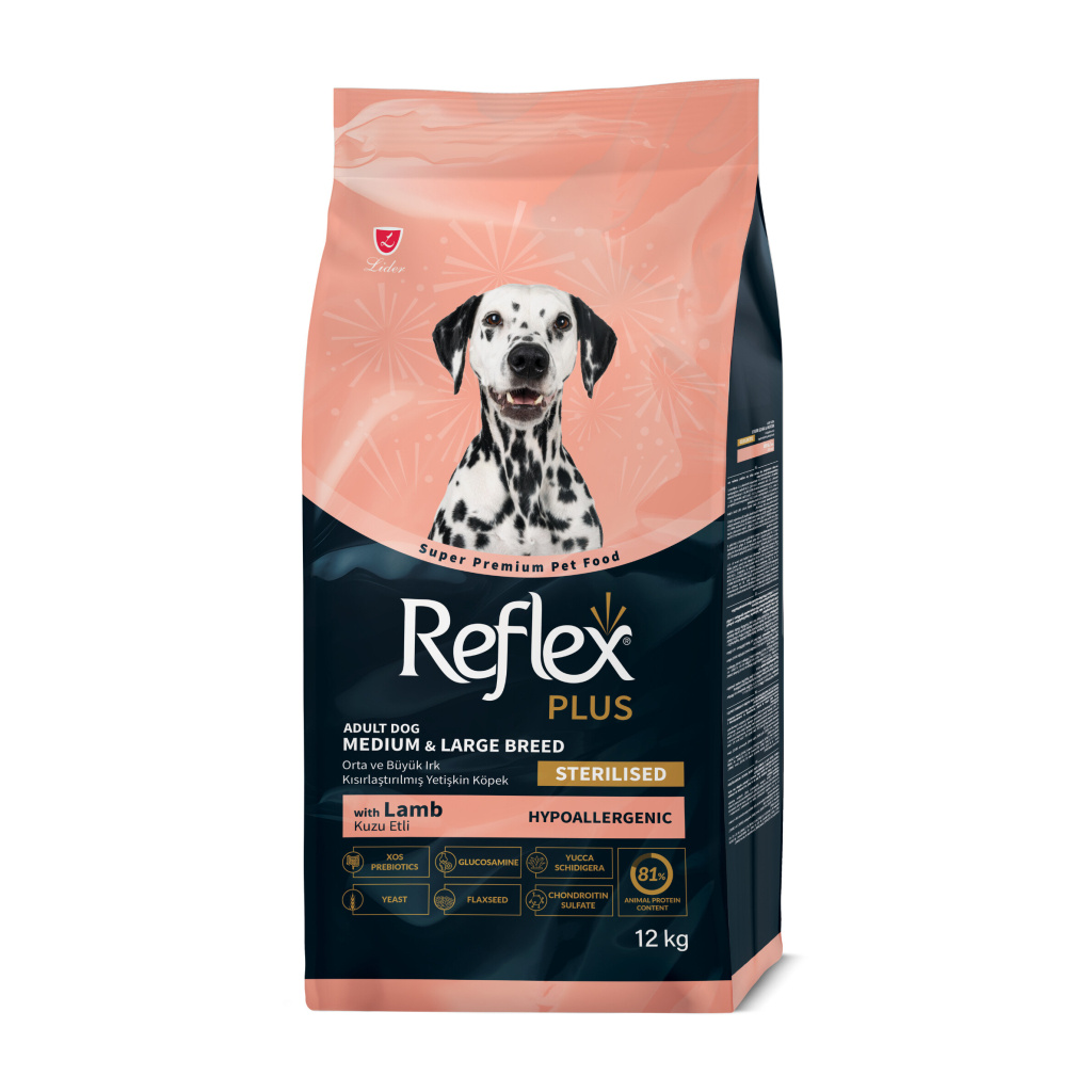 Reflex Plus Hipoalerjenik Kuzulu Orta ve Büyük Irk Kısırlaştırılmış Yetişkin Köpek Maması 12kg