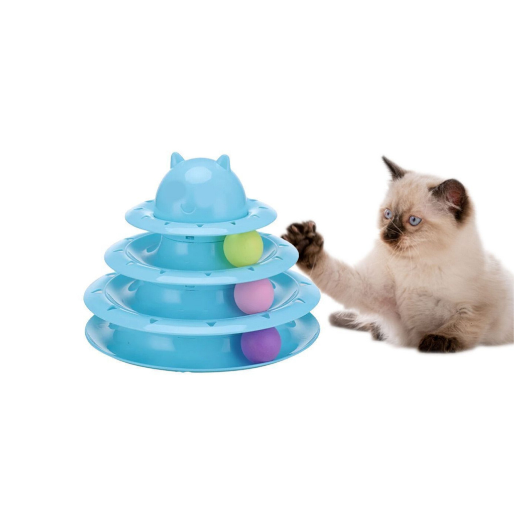 Rimba Kedi Başlıklı Üç Katlı Dönen Top Kedi Oyuncağı 23,5x18cm (Karışık Renkli)
