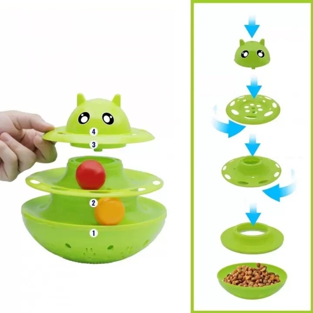 Rimba 3 Katlı Mama Hazneli Hacıyatmaz Toplu Kedi Oyuncağı 20x21cm (Karışık Renkli)