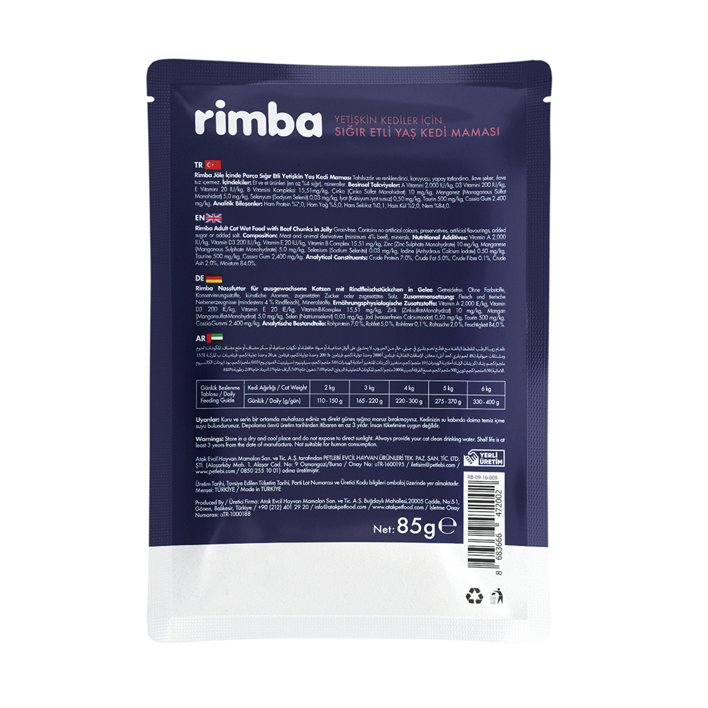Rimba Jöle İçinde Karışık Çeşitli Kedi Konservesi 85gr (8 Adet)