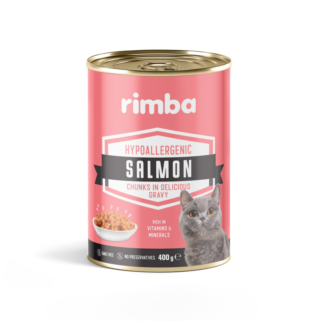 Rimba Sos İçinde Parçalı Somon Balıklı Kedi Konservesi 400gr (12 Adet)