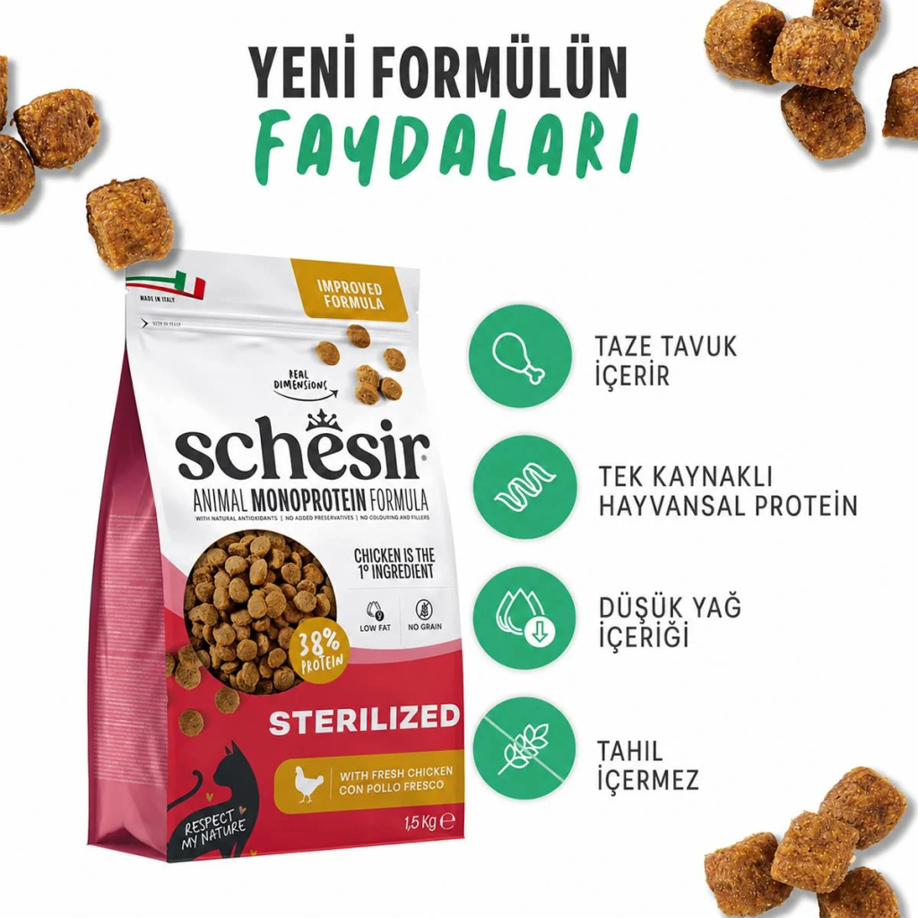Schesir Monoprotein Tavuklu Kısırlaştırılmış Yetişkin Kedi Maması 1,5kg