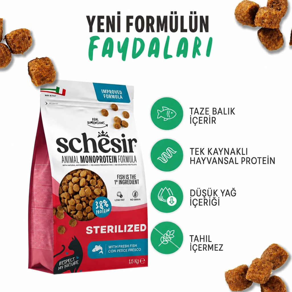 Schesir Monoprotein Balıklı Kısırlaştırılmış Yetişkin Kedi Maması 1,5kg