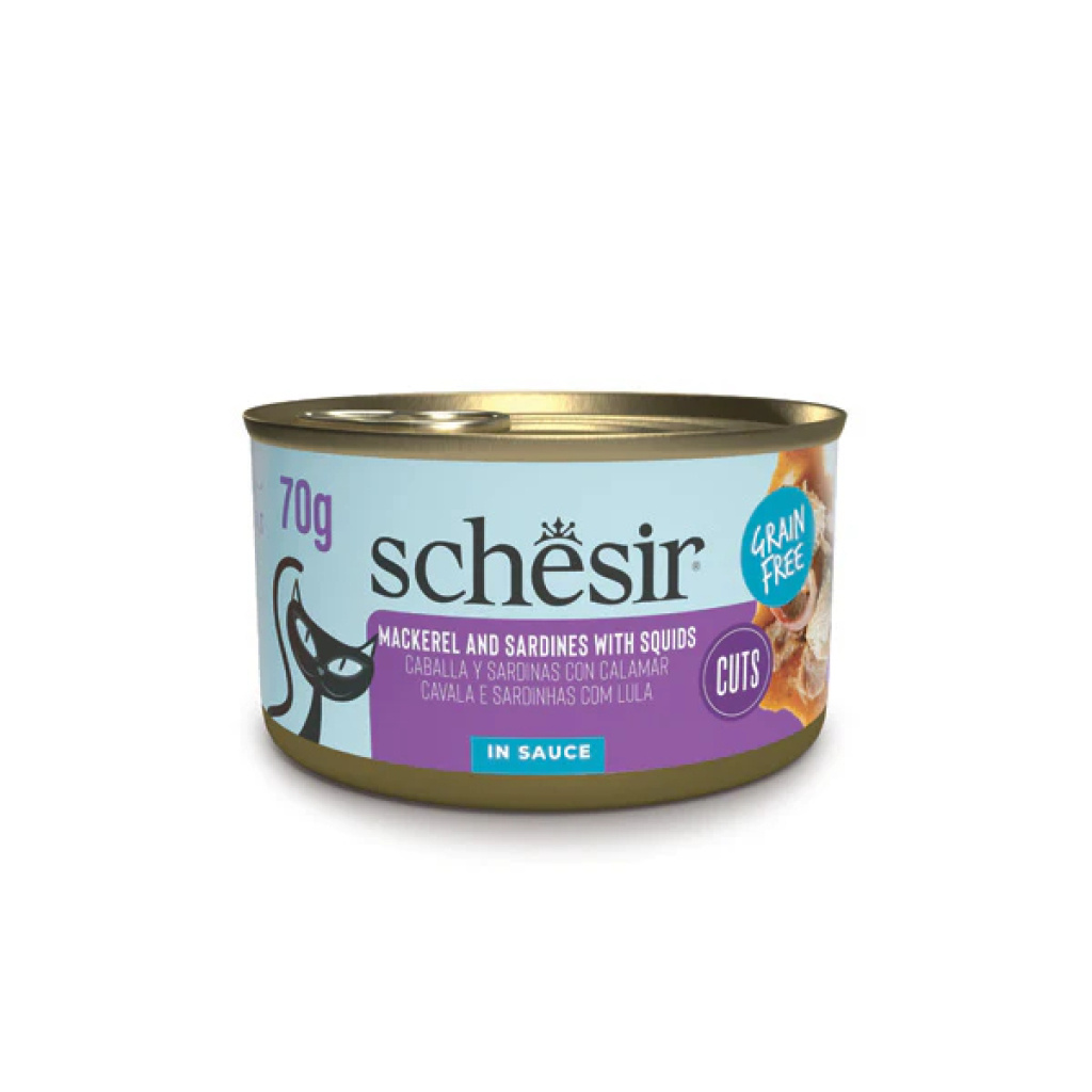 Schesir Sos İçinde Kalamar Uskumru ve Sardalyalı Yetişkin Kedi Konservesi 70gr