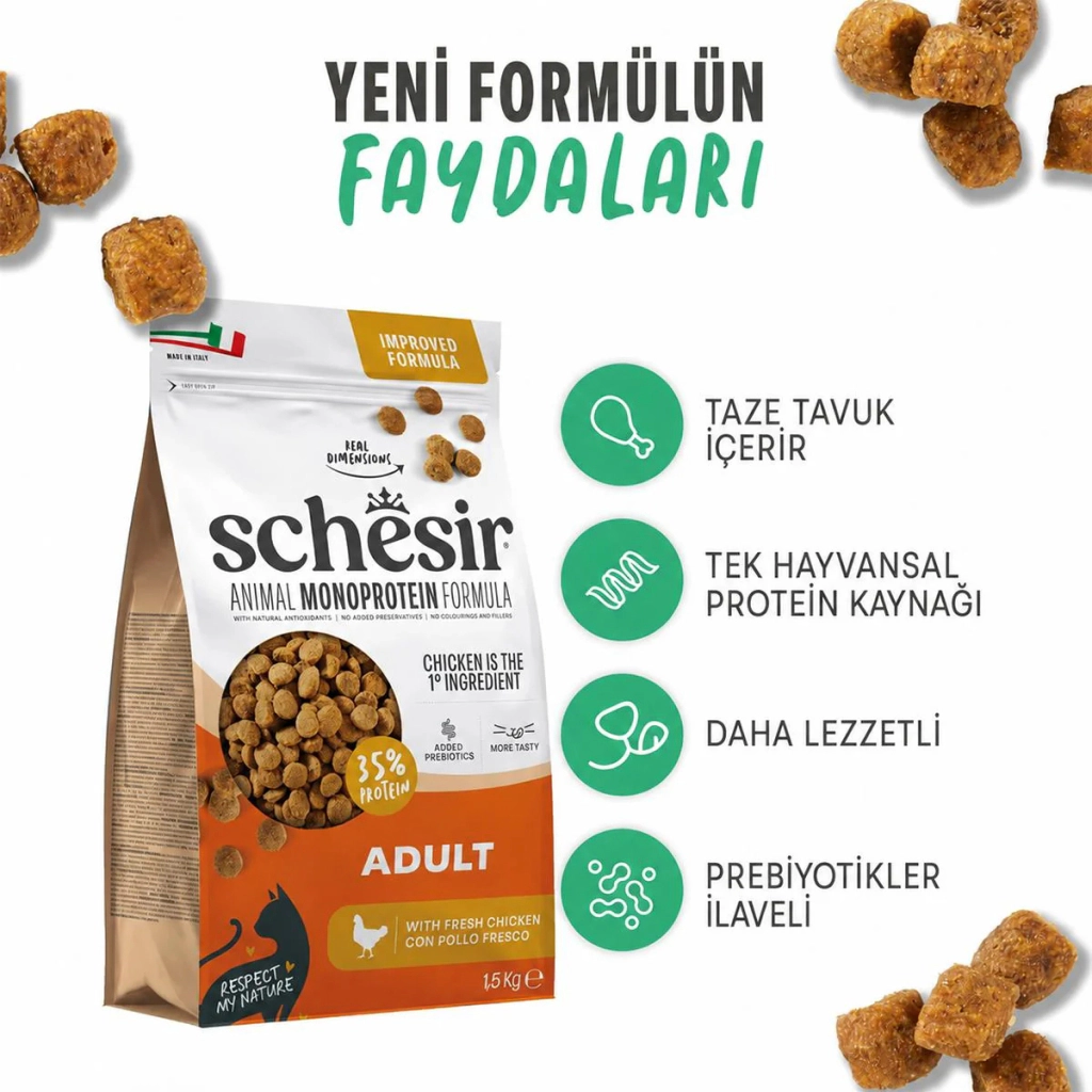 Schesir Monoprotein Tavuklu Yetişkin Kedi Maması 1,5kg
