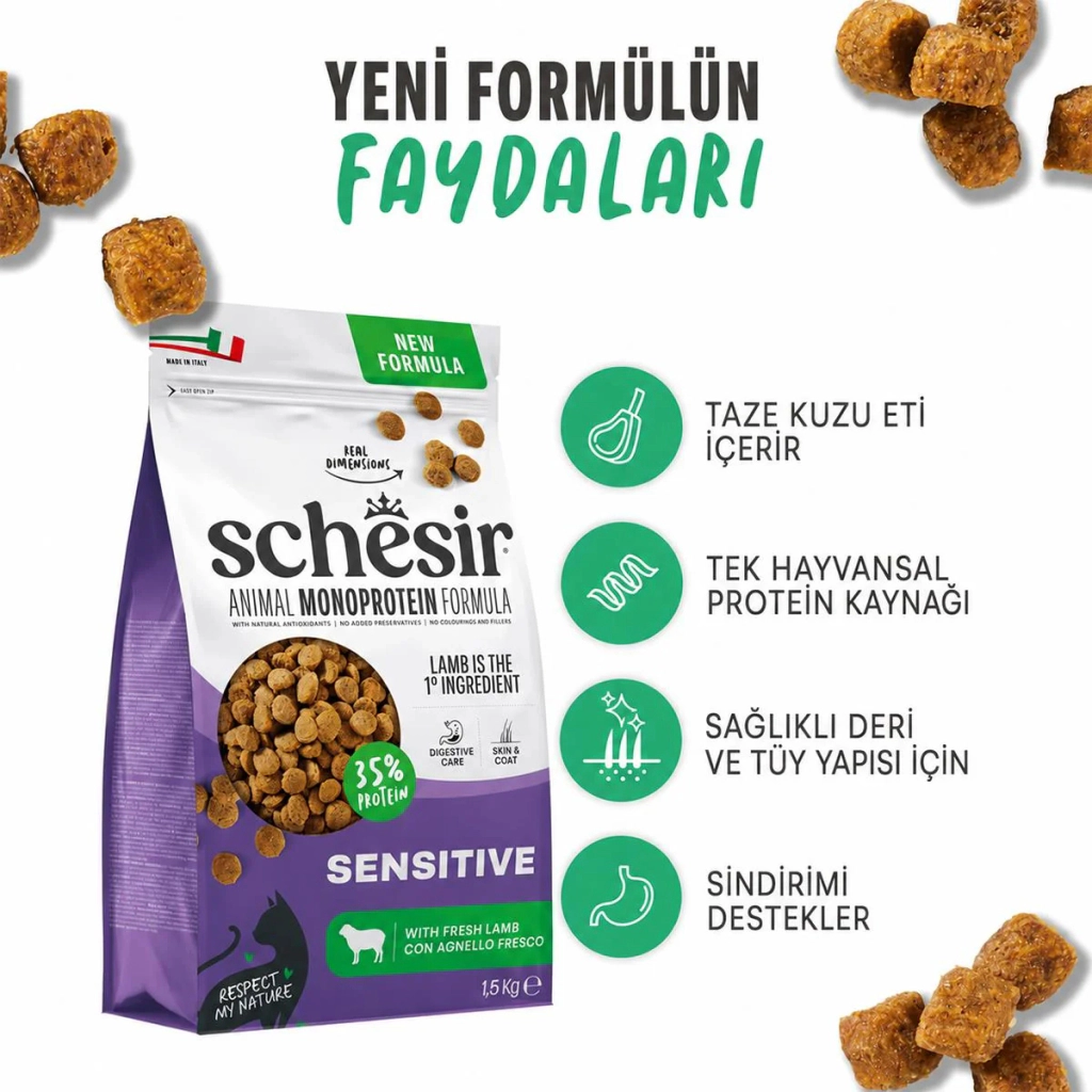 Schesir Monoprotein Sensitive Kuzulu Yetişkin Kedi Maması 1,5kg