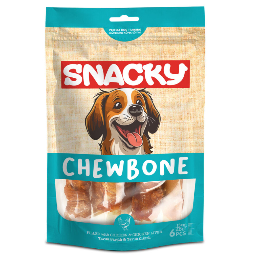 Snacky Chew Bone Tavuk ve Ciğer Sargılı Köpek Ödül Maması 13cm (6'lı)