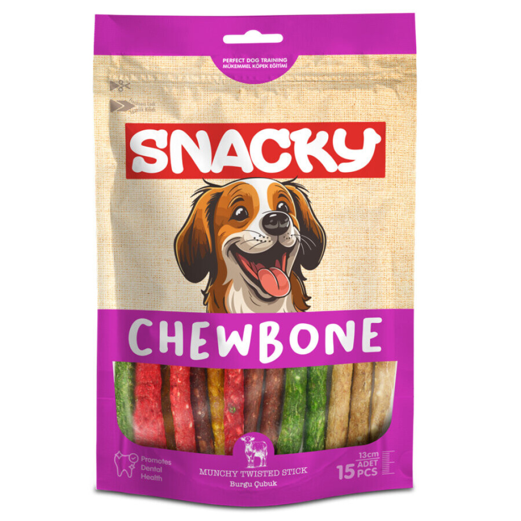 Snacky Chew Bone Sığır Derili Burgu Çubuk Köpek Ödül Maması 13cm (15'li)