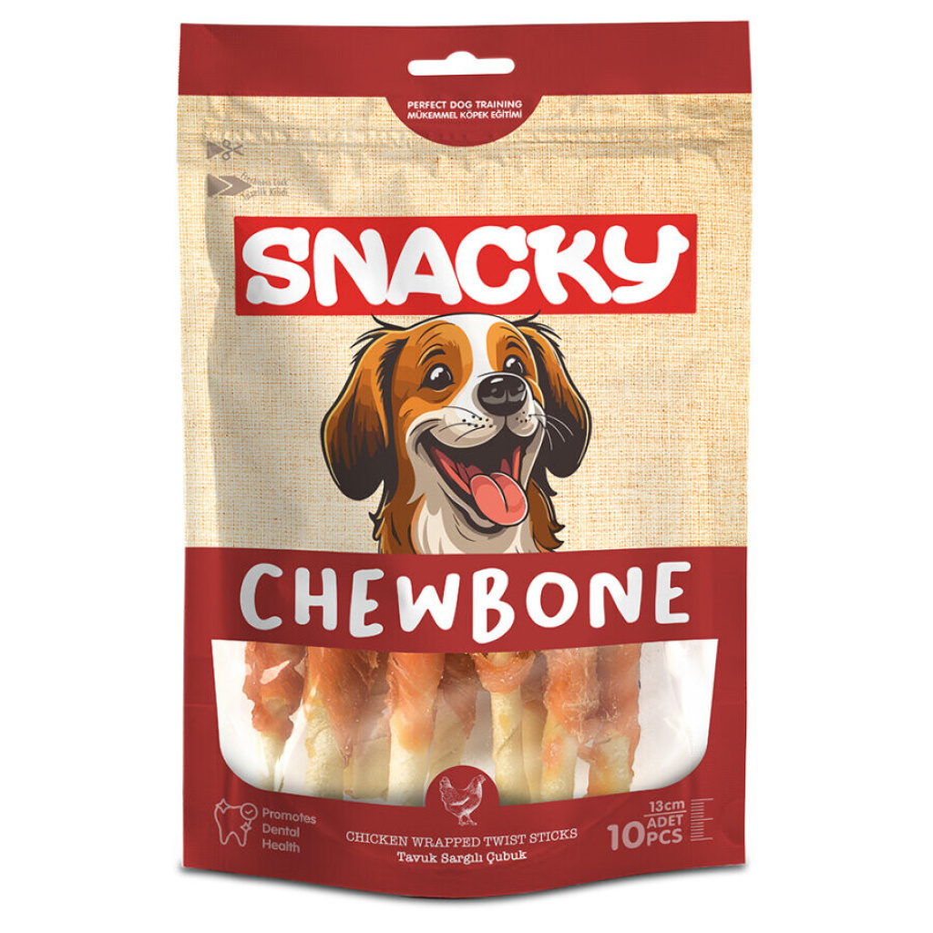 Snacky Chew Bone Tavuk Sargılı Çubuk Köpek Ödül Maması 13cm (10'lu)