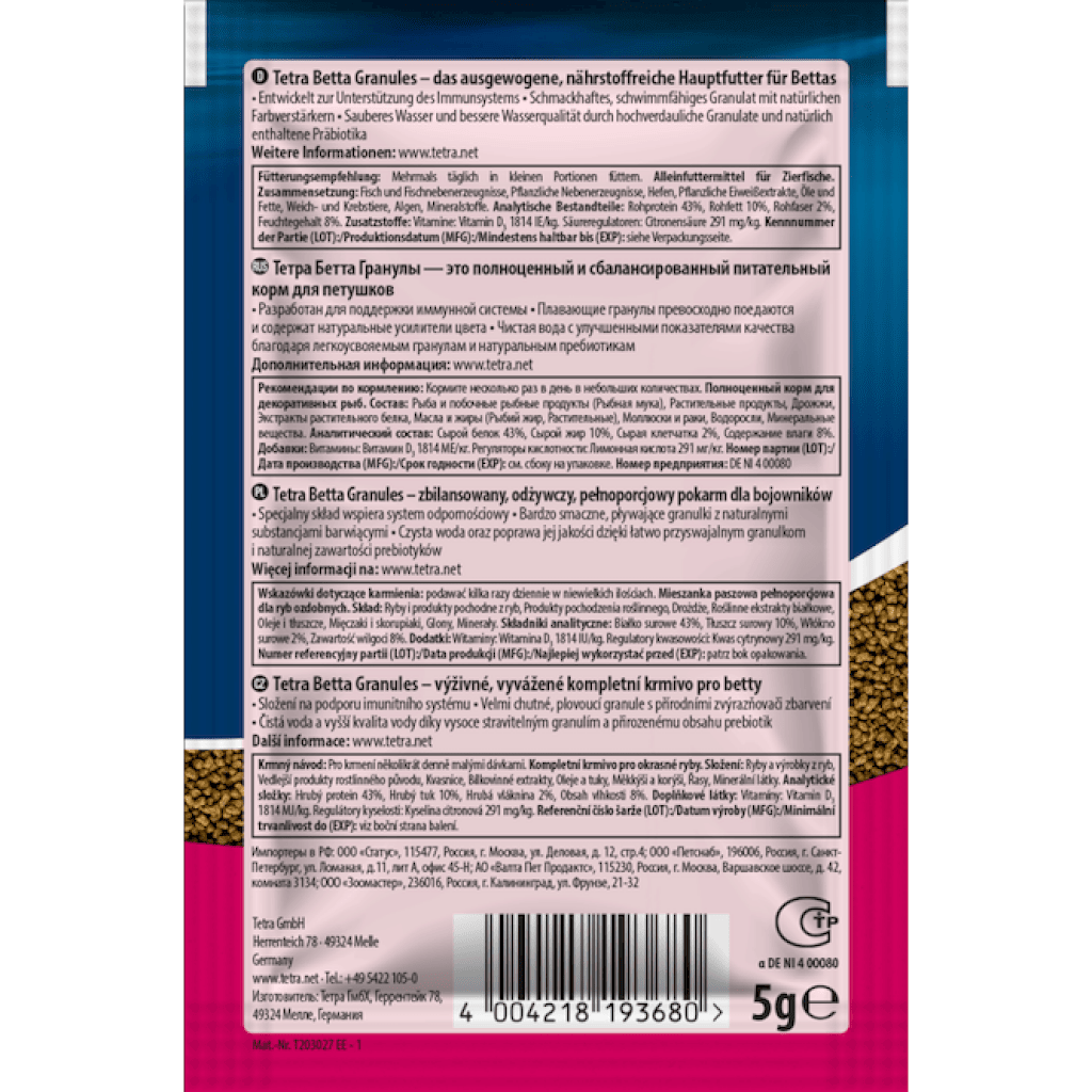 Tetra Betta Granules Tüm Beta Balıkları İçin Granül Balık Yemi 5gr