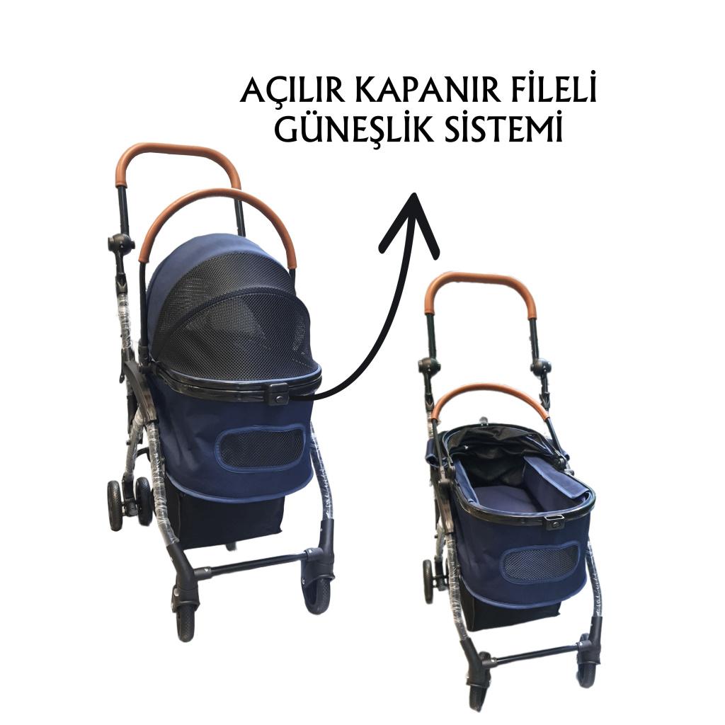 Tommy Kedi ve Köpek Taşıma Arabası 76,5x48x99cm (Lacivert)