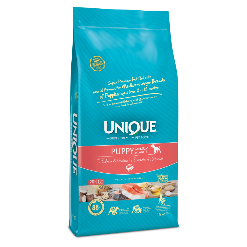 Unique Medium&Large Somonlu ve Hamsili Orta ve Büyük Irk Düşük Tahıllı Yavru Köpek Maması 15kg