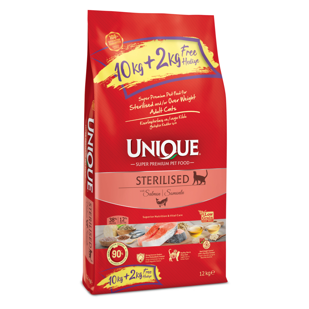 Unique Somonlu Düşük Tahıllı Kısırlaştırılmış Kedi Maması 10kg + 2kg HEDİYELİ!