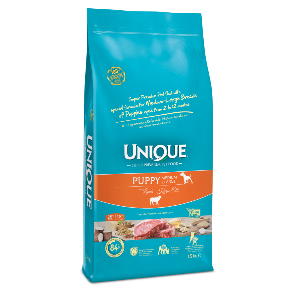 Unique Medium&Large Kuzulu Orta ve Büyük Irk Düşük Tahıllı Yavru Köpek Maması 15kg