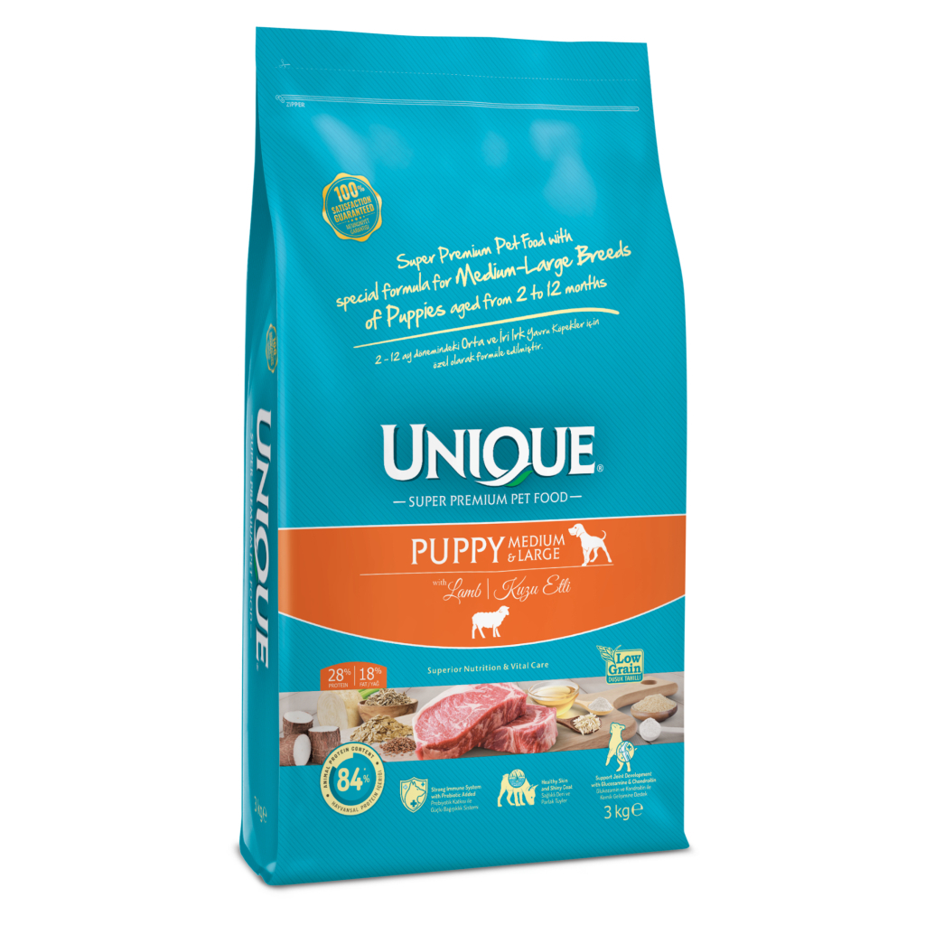 Unique Medium&Large Kuzulu Orta ve Büyük Irk Düşük Tahıllı Yavru Köpek Maması 3kg