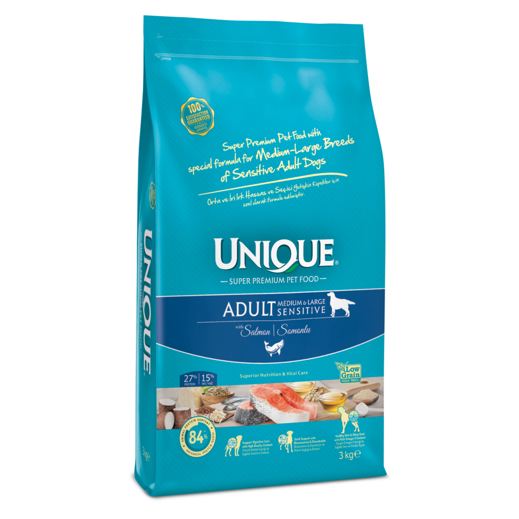 Unique Sensitive Somonlu Hassas Orta ve Büyük Irklar İçin Düşük Tahıllı Yetişkin Köpek Maması 3kg