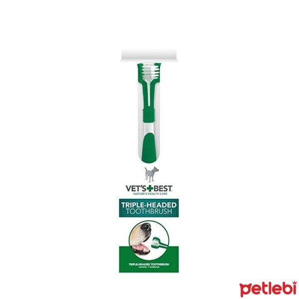 VET'S BEST Köpekler için Üç Başlı Diş Fırçası 17,5cm (Yeşil-Beyaz)