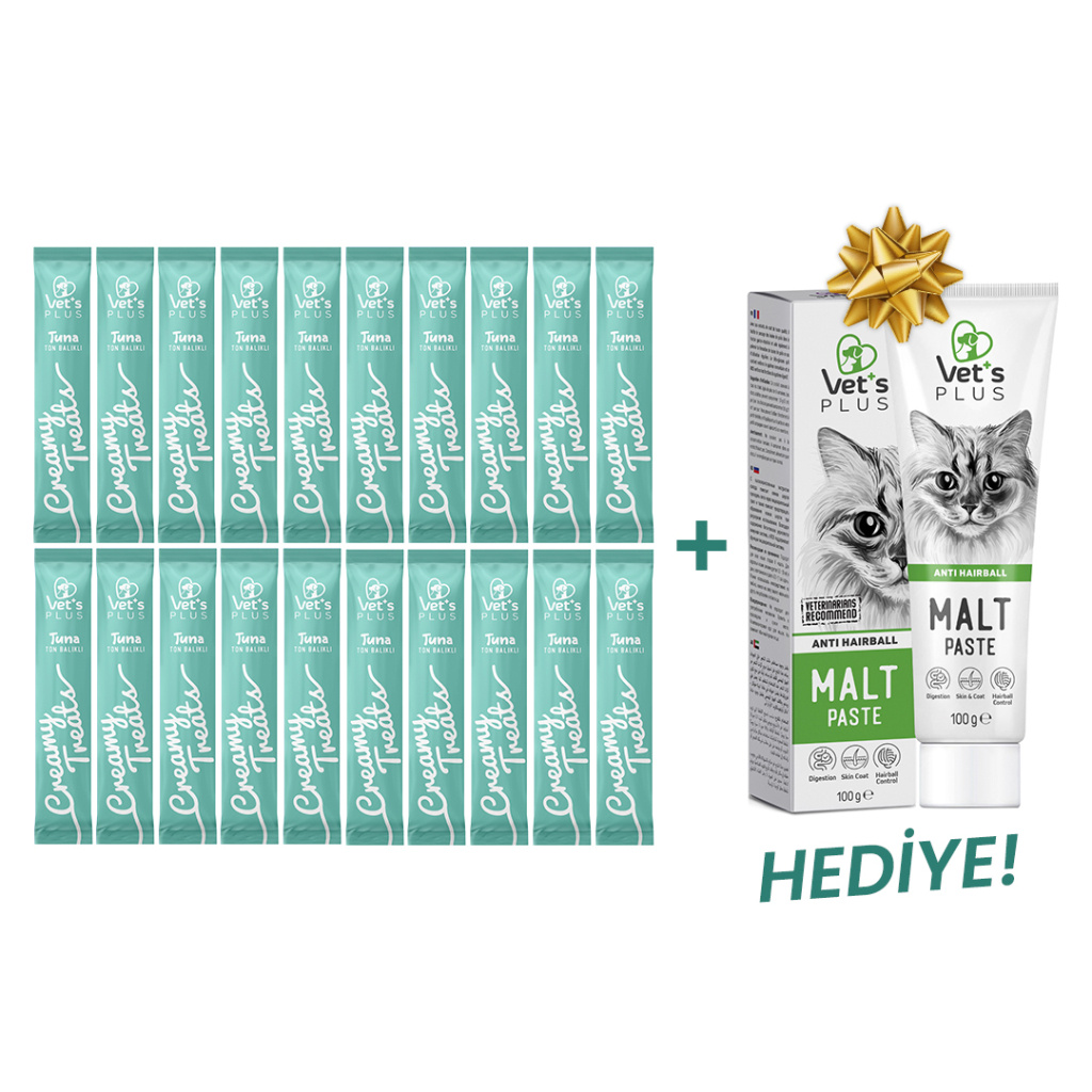 Vet's Plus Ton Balıklı Krema Kedi Ödül Maması 14gr (20 Adet)+100gr Malt Macun HEDİYE!
