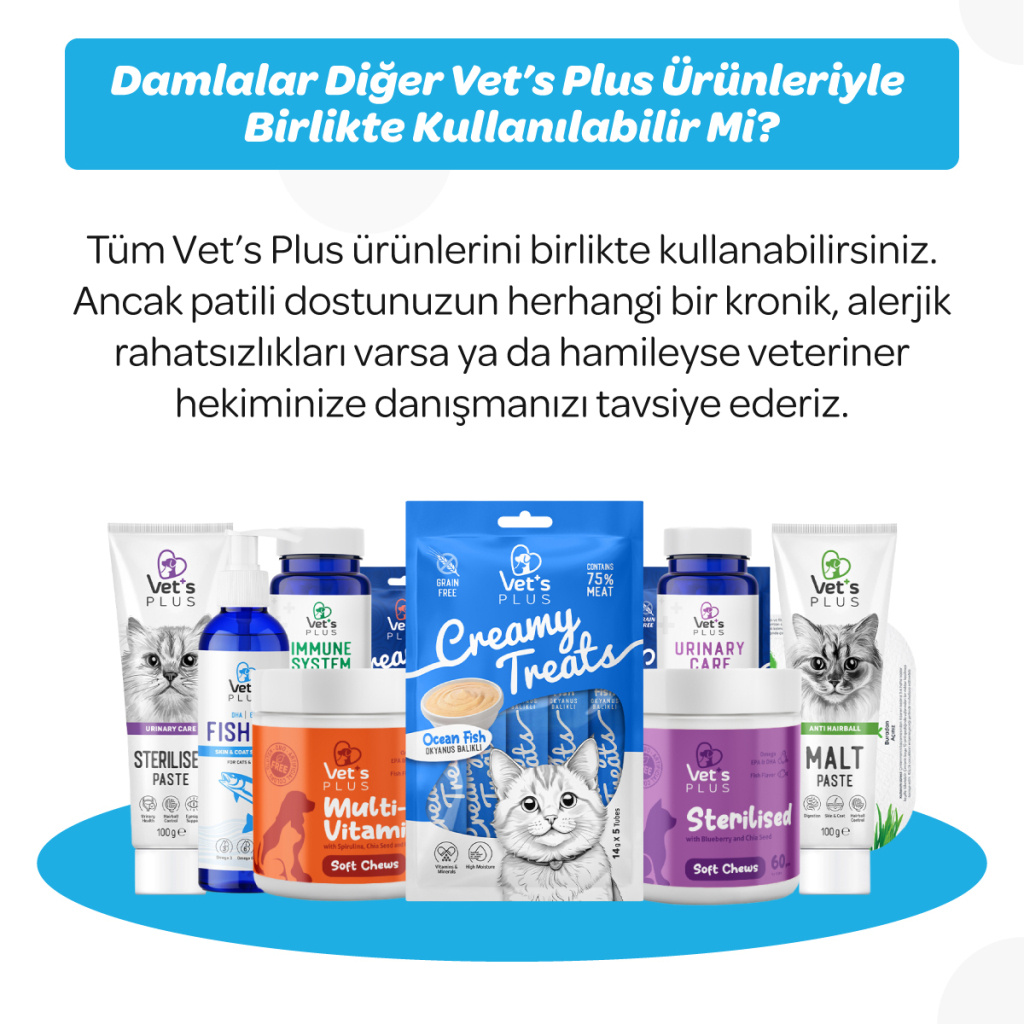 Vet's Plus Anti-Hair Loss Kediler İçin Tüy Dökülmesi Önleyici Plus+B Damla 50ml
