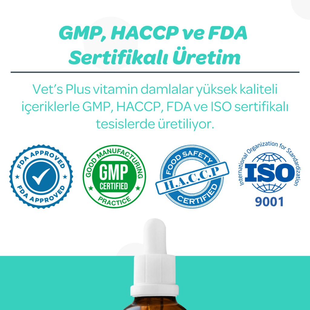 Vet's Plus Calcium Kedi ve Köpekler İçin Kemik ve Diş Desteği Kalsiyum Damla 50ml