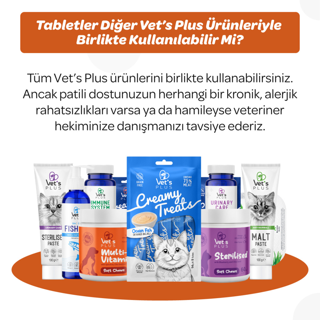 Vet's Plus Immune Bağışıklık Sistemi Destekleyici Çiğnenebilir Tablet (60'lı)+Tüy Toplama HEDİYE!