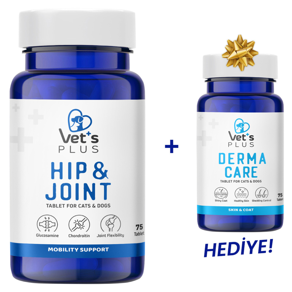 Vet's Plus Hip&Joint Eklem Yapısı Destekleyici Glukozamin Tablet (75'li)+Derma Care Tablet HEDİYE!