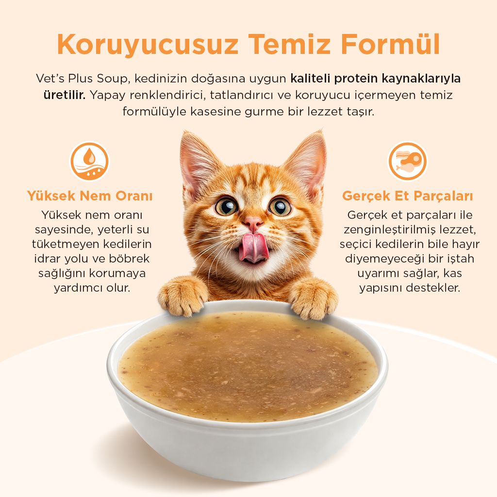 Vet's Plus Tavuklu ve Ciğerli Tahılsız Kedi Çorbası 50gr
