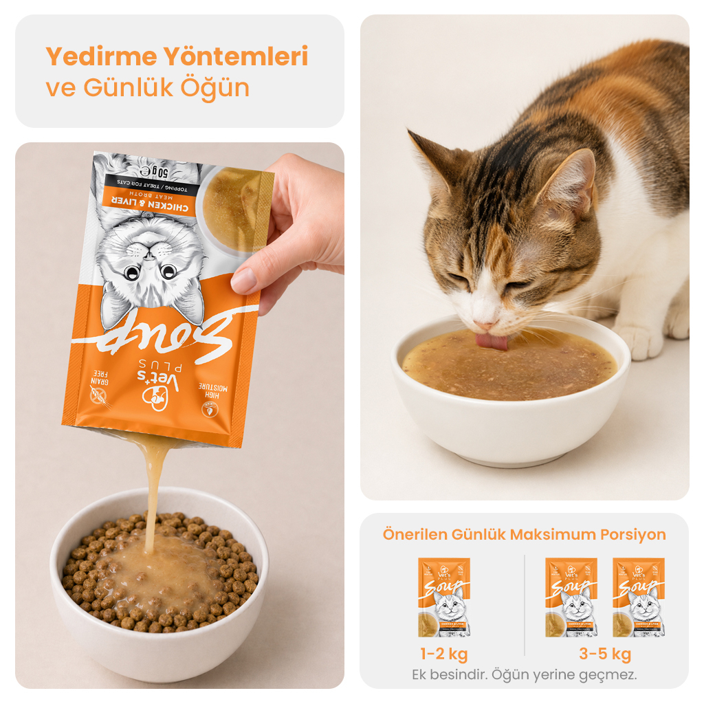 Vet's Plus Tavuklu ve Ciğerli Tahılsız Kedi Çorbası 50gr