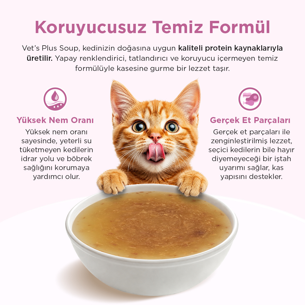 Vet's Plus Ördekli ve Tavuklu Tahılsız Kedi Çorbası 50gr