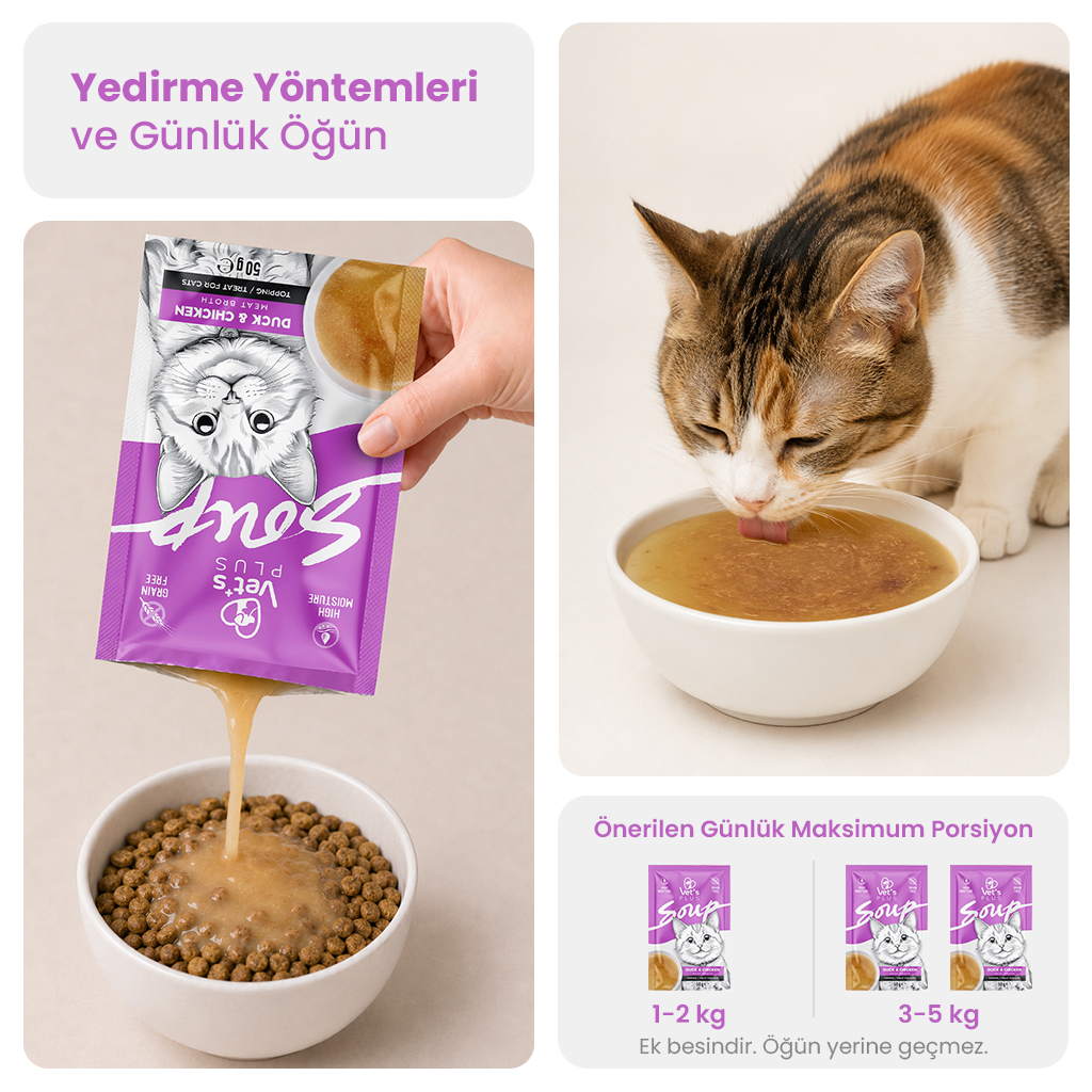 Vet's Plus Ördekli ve Tavuklu Tahılsız Kedi Çorbası 50gr