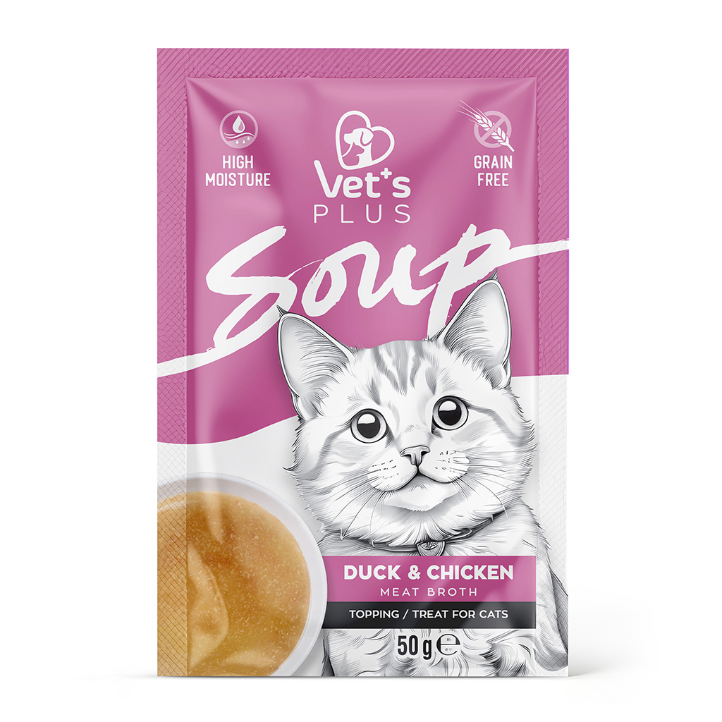 Vet's Plus Ördekli ve Tavuklu Tahılsız Kedi Çorbası 50gr