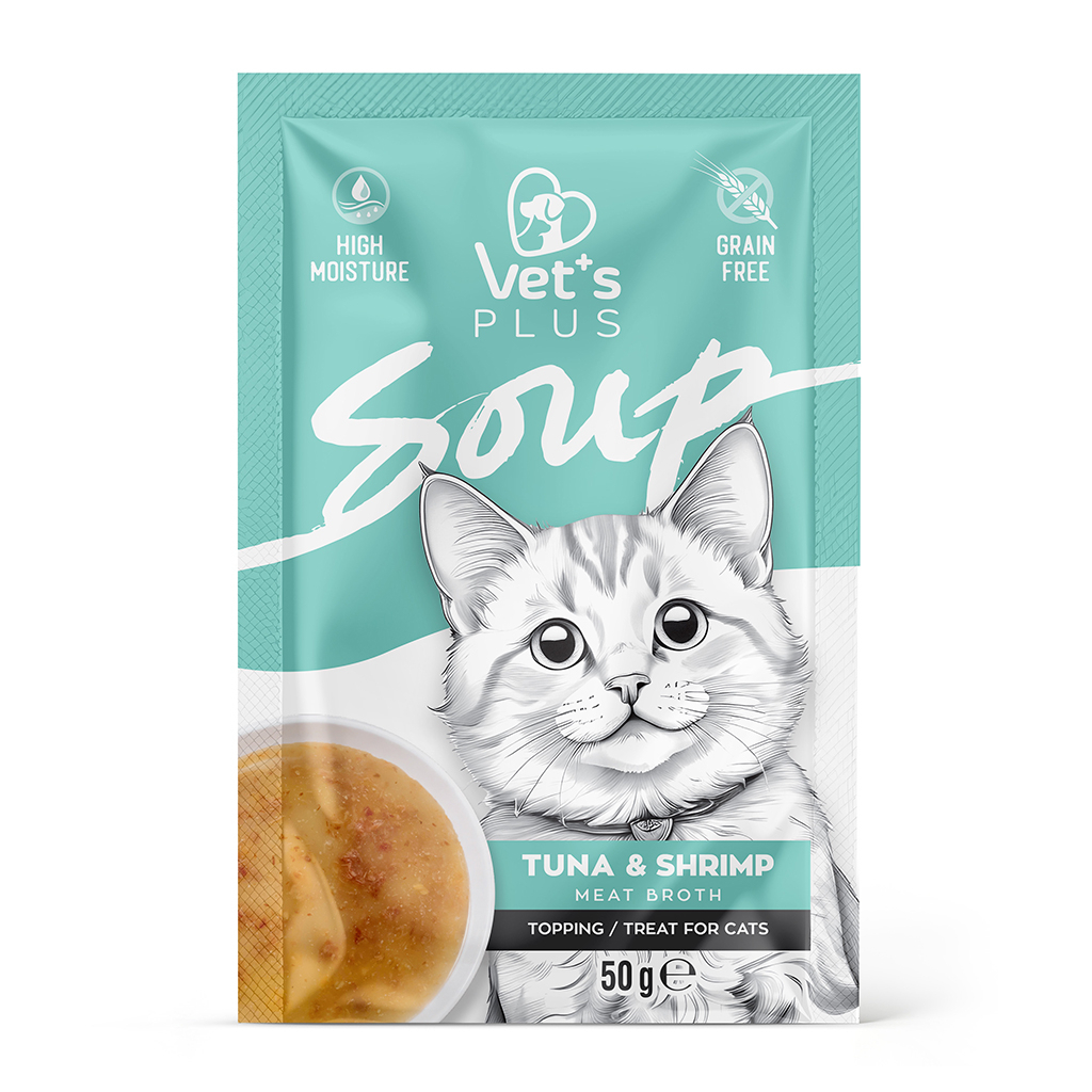 Vet's Plus Ton Balıklı ve Karidesli Tahılsız Kedi Çorbası 50gr