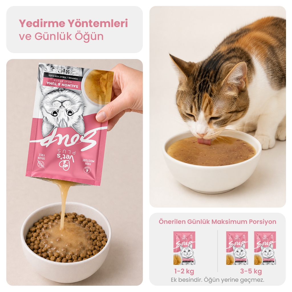 Vet's Plus Somonlu ve Ton Balıklı Tahılsız Kedi Çorbası 50gr