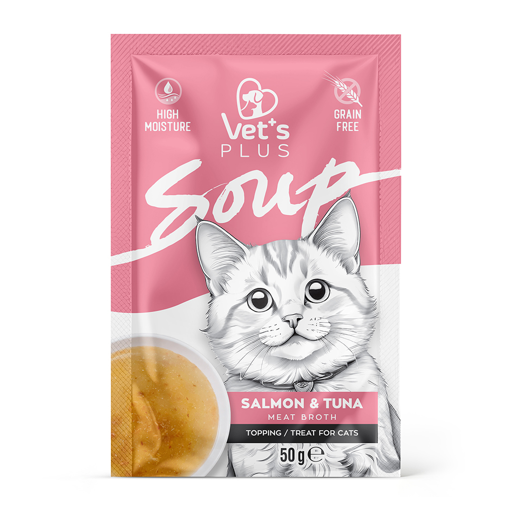 Vet's Plus Somonlu ve Ton Balıklı Tahılsız Kedi Çorbası 50gr