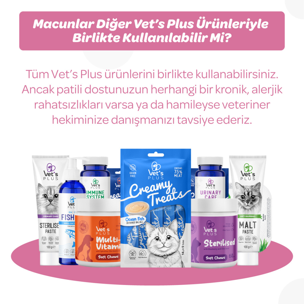 Vet's Plus Hamile ve Yavru Kediler için Multivitamin Malt Kedi Macunu 100gr+5'li Krema Ödül HEDİYE!