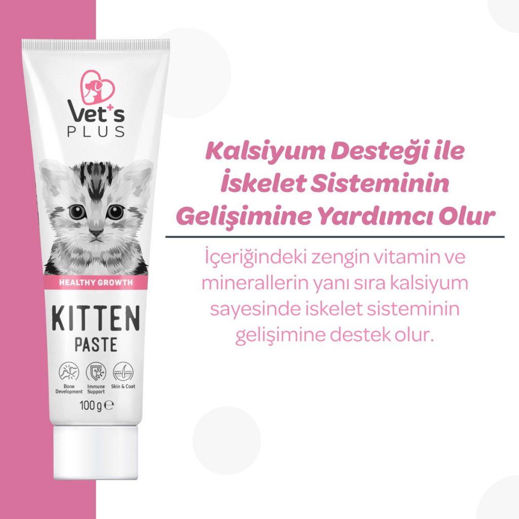 Vet's Plus Hamile ve Yavru Kediler için Multivitamin Malt Kedi Macunu 100gr+5'li Krema Ödül HEDİYE!