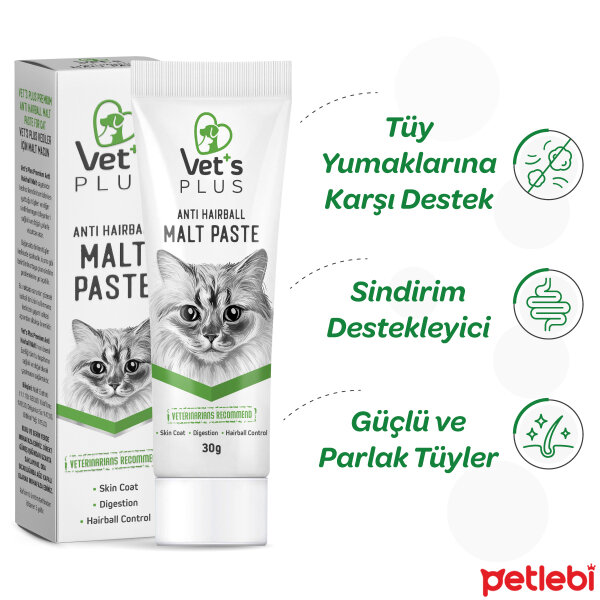 Vet's Plus Anti-Hairball Sağlıklı Tüyler İçin Malt Kedi Macunu 30gr