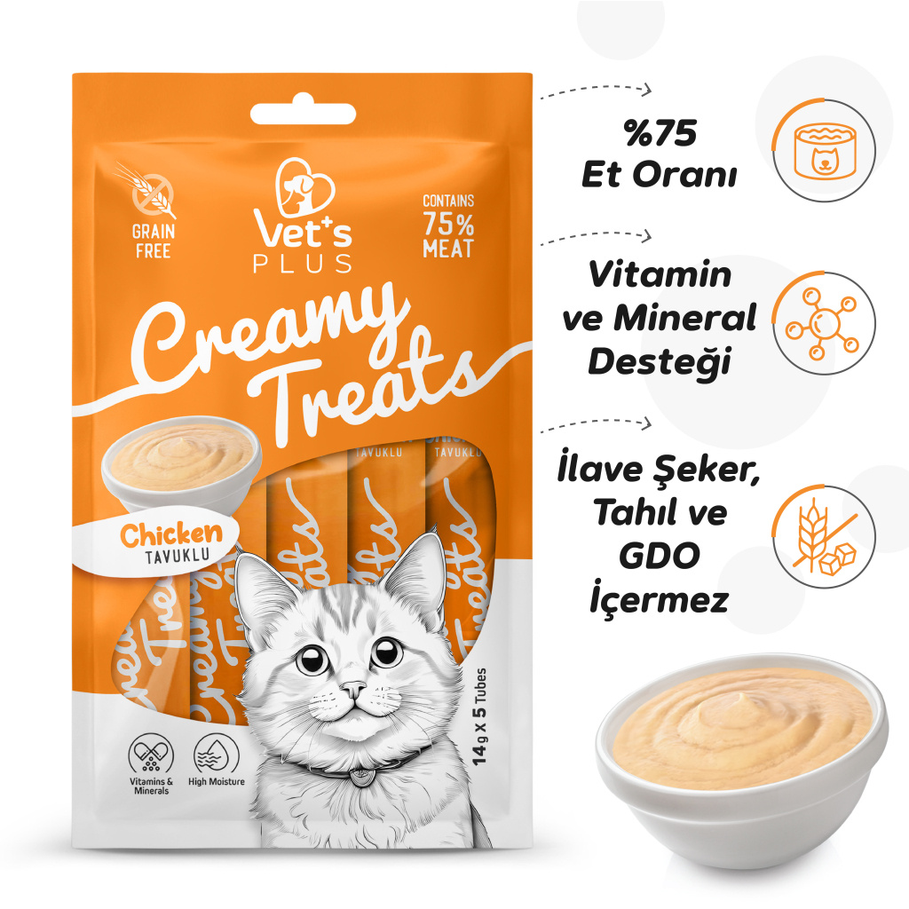 Vet's Plus Tavuklu Krema Kedi Ödül Maması 14gr (20 Adet)