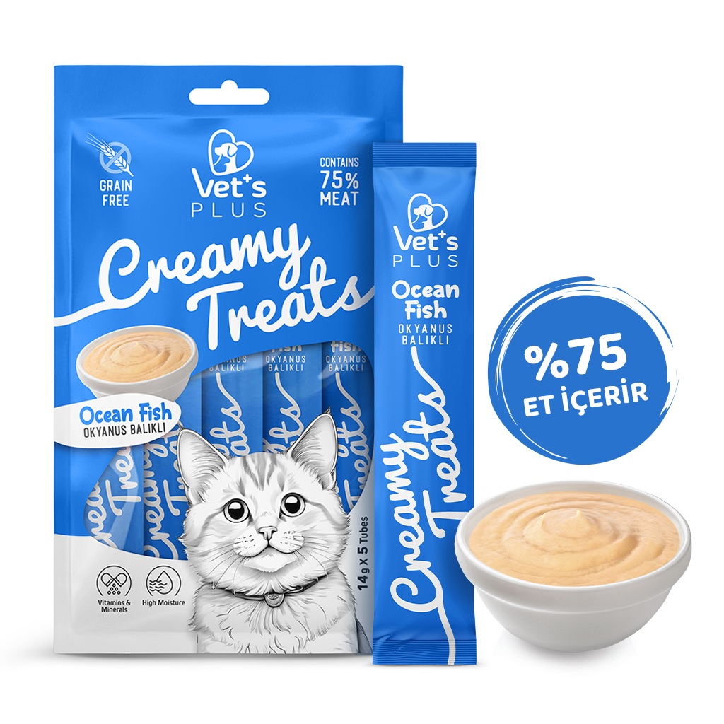 Vet's Plus Okyanus Balıklı Krema Kedi Ödül Maması 14gr (20 Adet)