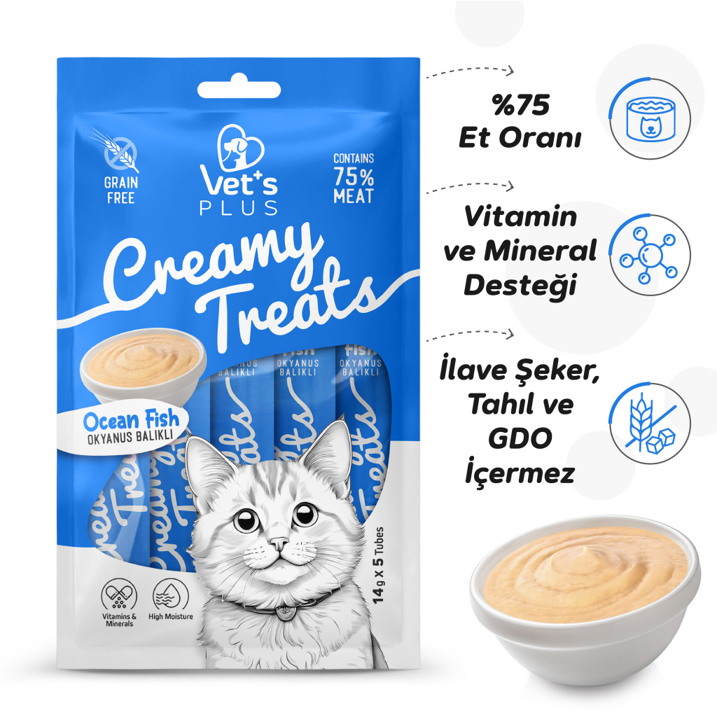 Vet's Plus Okyanus Balıklı Krema Kedi Ödül Maması 14gr (20 Adet)