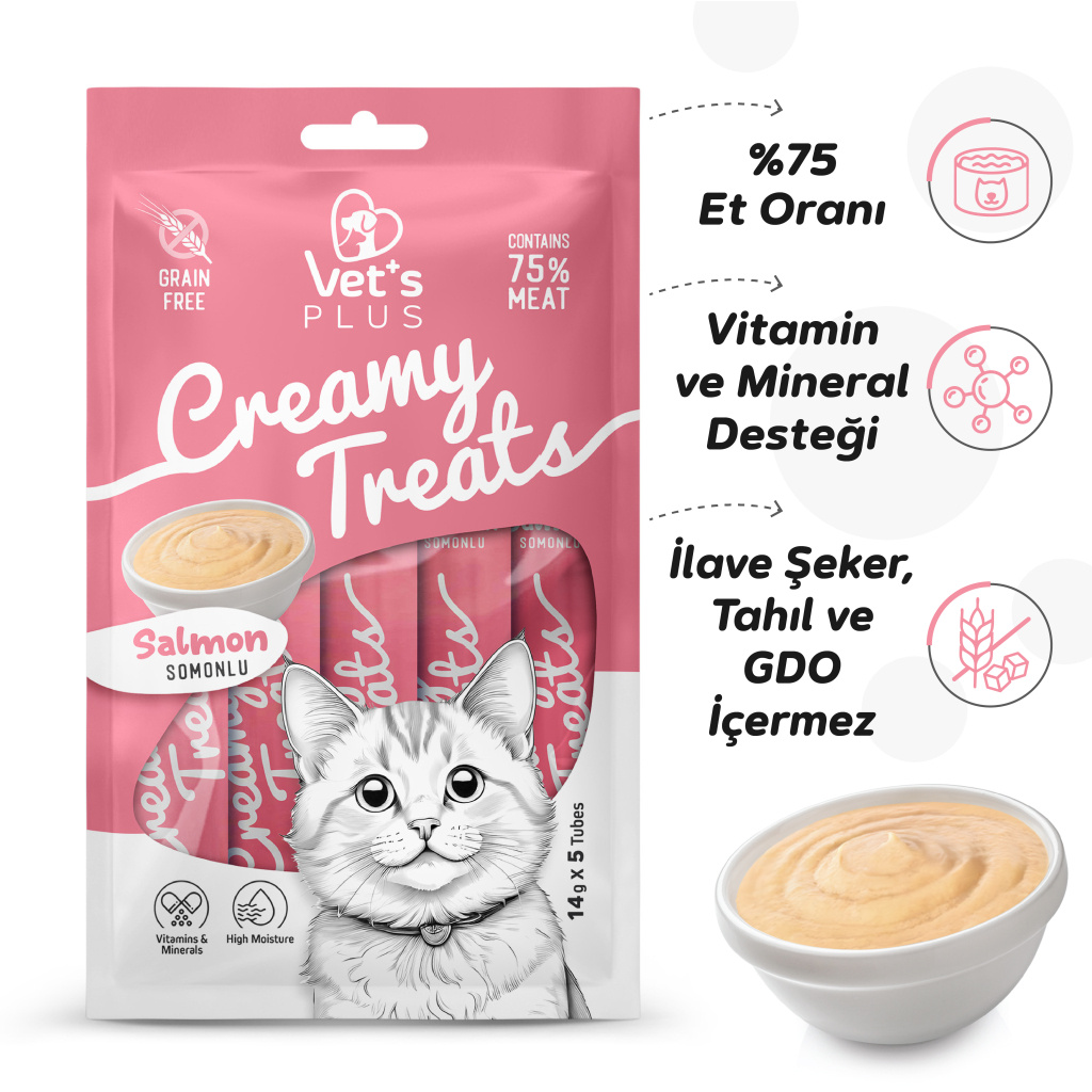 Vet's Plus Somonlu Krema Kedi Ödül Maması 14gr (5'li)