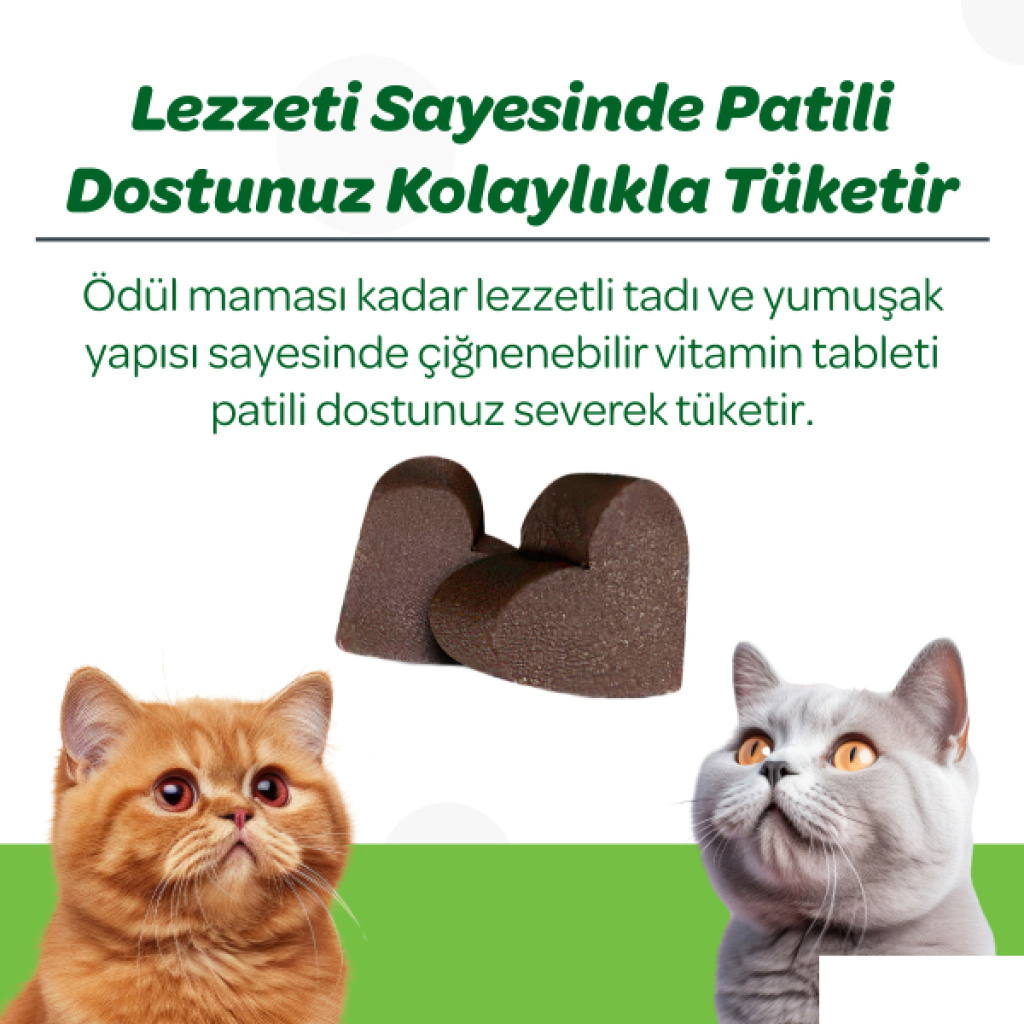 Vet's Plus Hairball Kediler İçin Malt ve Kinoalı Tüy Yumağı Önleyici Çiğnenebilir Tablet (60'lı)