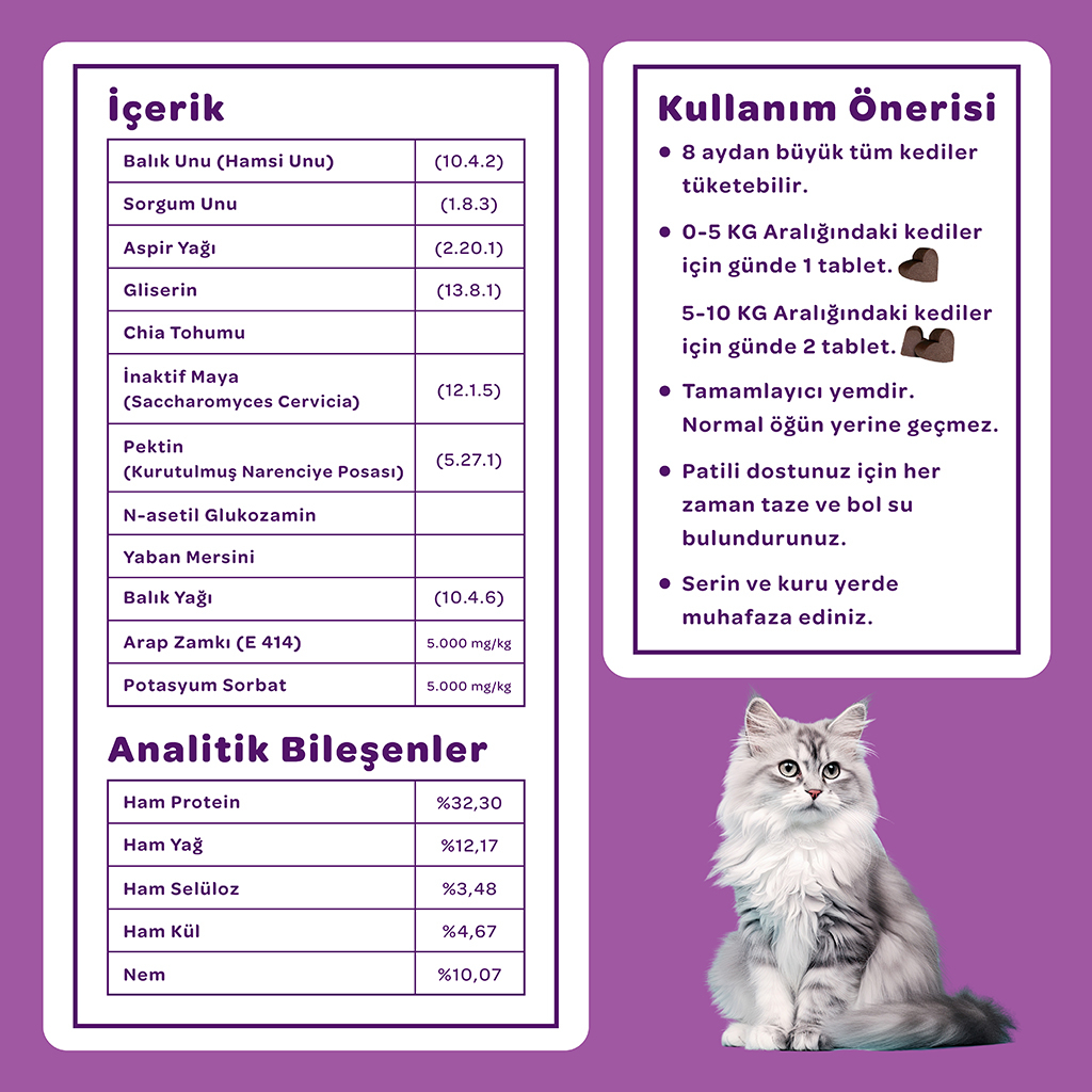 Vet's Plus Sterilised Kısırlaştırılmış Kediler İçin Yaban Mersinli Çiğnenebilir Tablet (60'lı)
