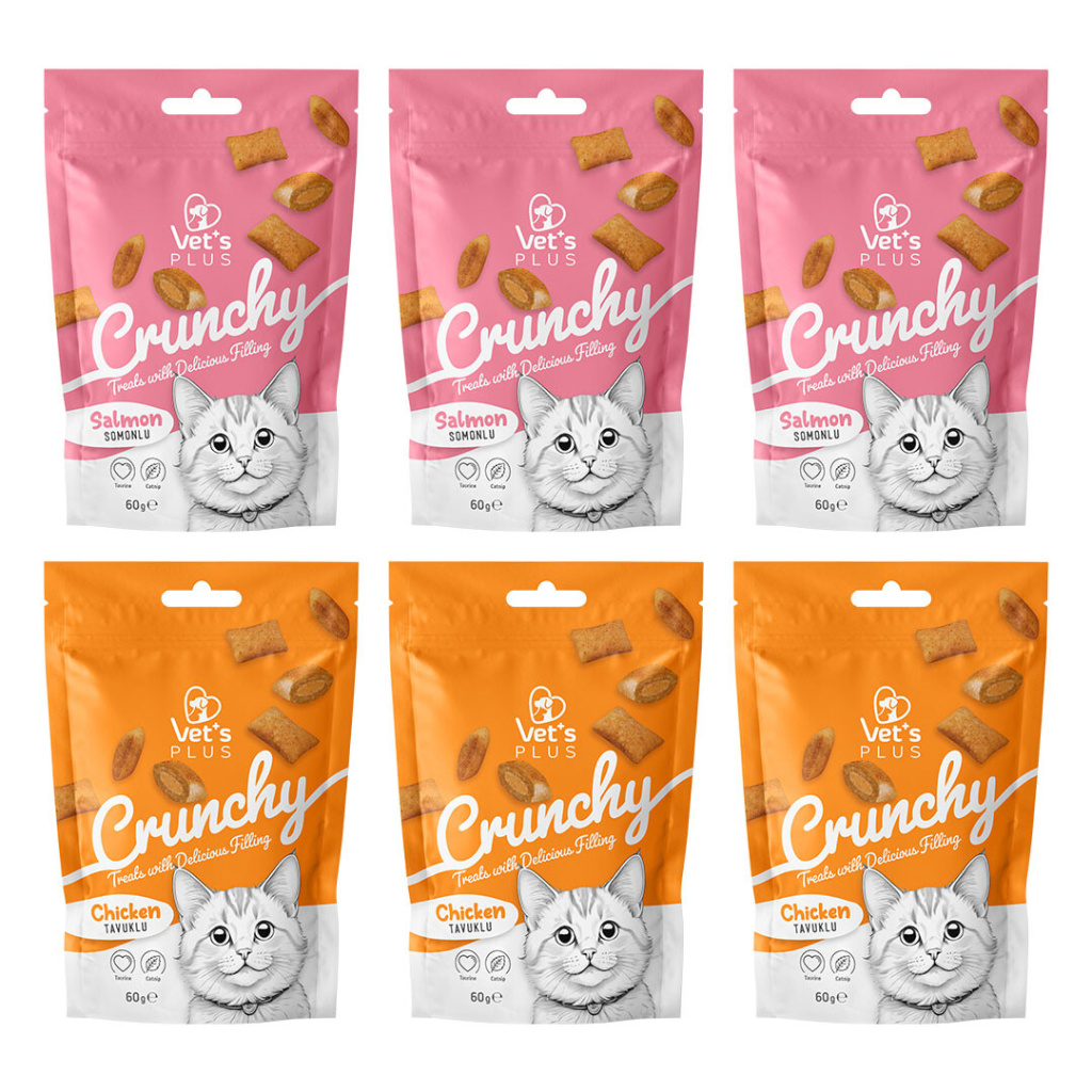 Vet's Plus Crunchy İçi Dolgulu Karışık Çeşitli Kedi Ödül Bisküvisi 60gr (6 Adet)