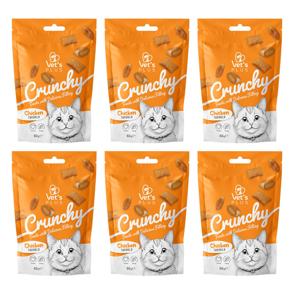 Vet's Plus Crunchy İçi Dolgulu Tavuklu ve Catnipli Kedi Ödül Bisküvisi 60gr (6 Adet)