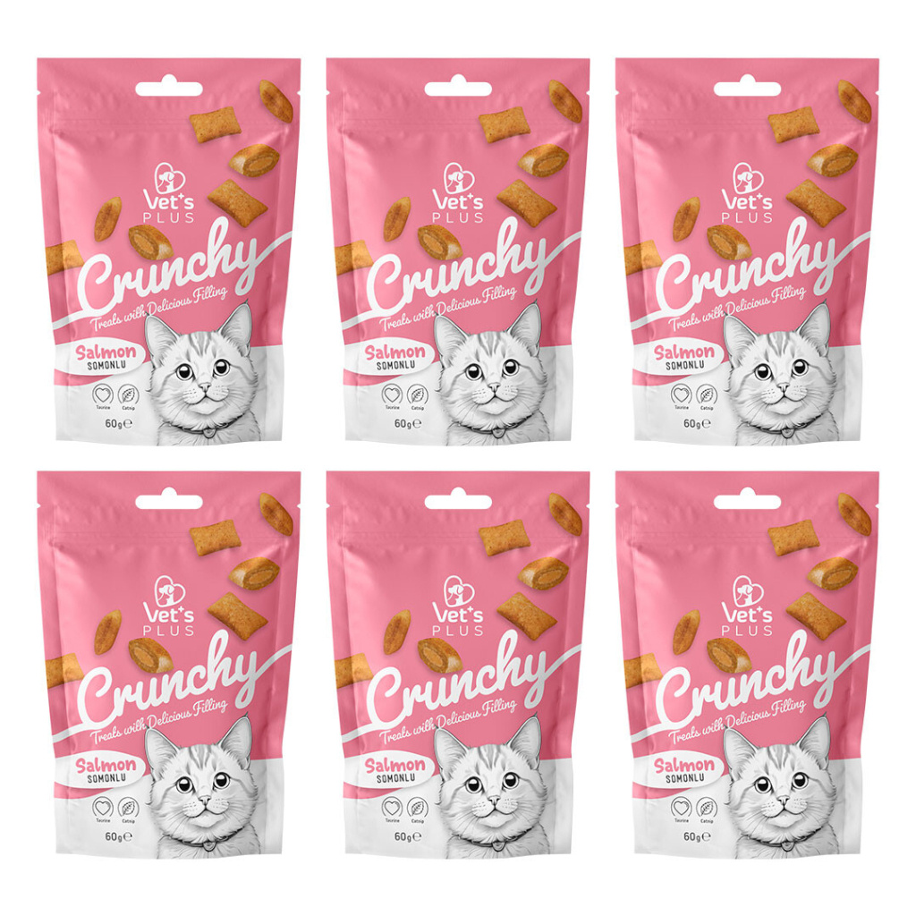 Vet's Plus Crunchy İçi Dolgulu Somonlu ve Catnipli Kedi Ödül Bisküvisi 60gr (6 Adet)