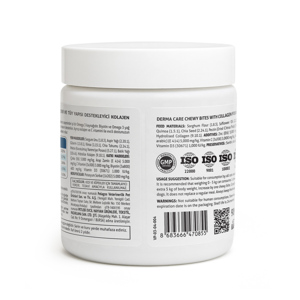 Vet's Plus Derma Care Kedi ve Köpekler İçin Deri ve Tüy Yapısı Desteği Çiğnenebilir Tablet (60'lı)