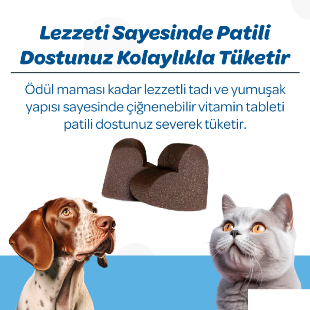 Vet's Plus Derma Care Kedi ve Köpekler İçin Deri ve Tüy Yapısı Desteği Çiğnenebilir Tablet (60'lı)