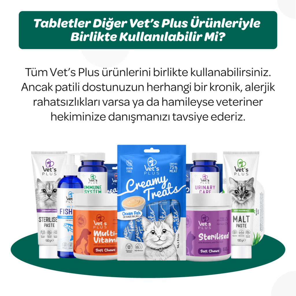 Vet's Plus Dental Kedi ve Köpekler İçin Diş Bakımı Çiğnenebilir Tablet (60'lı)